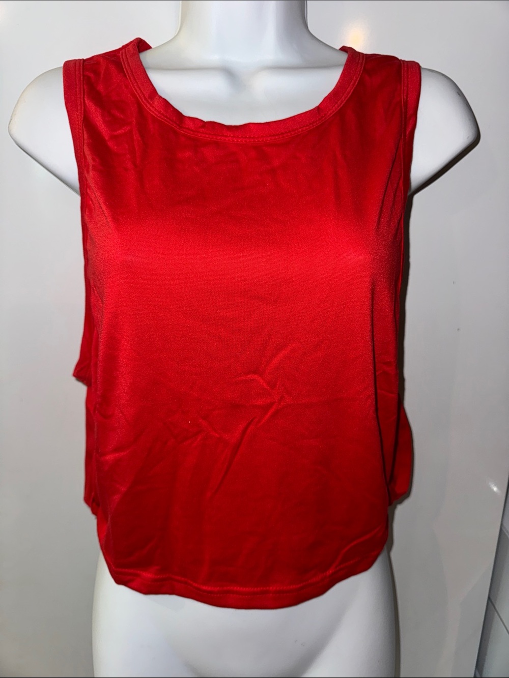 Red Muscle Tank Top Small Open Side Cutout Cropped Athletic Workout Gym